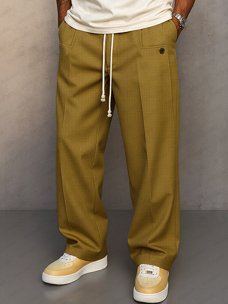 Men's Drawstring Pleated Dress Pants - Relaxed Tailored Fit