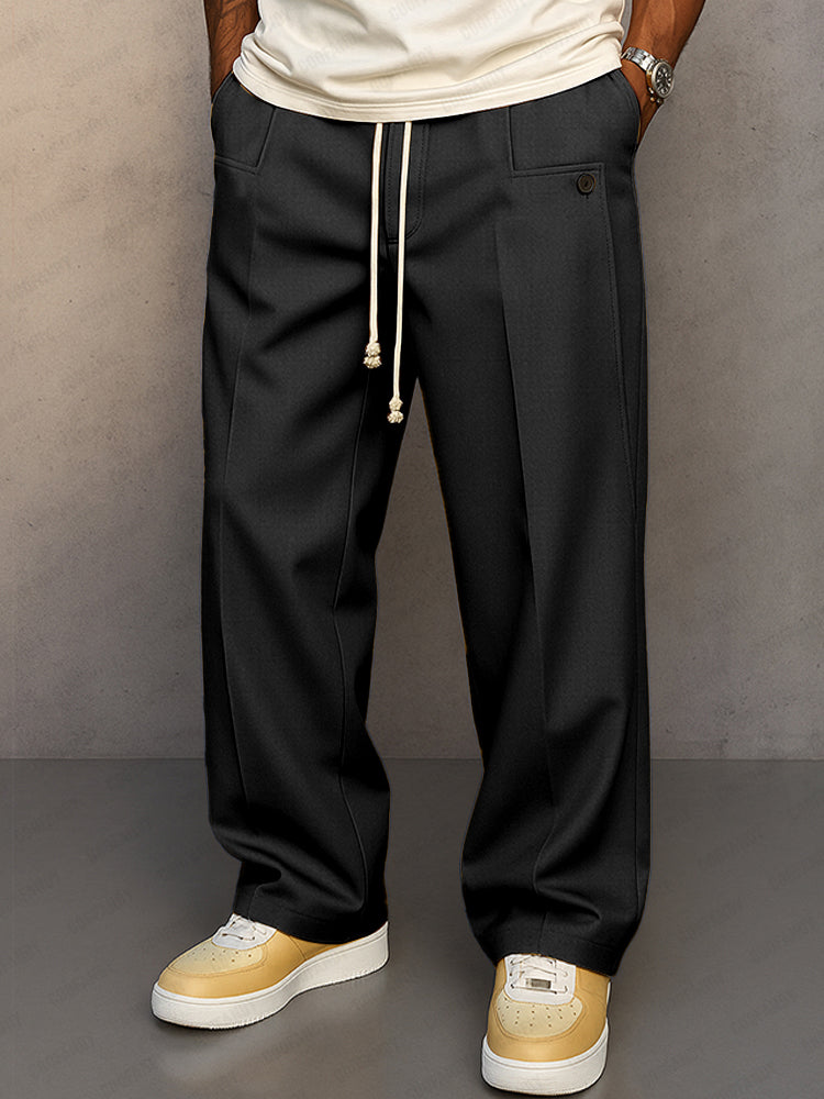 Men's Drawstring Pleated Dress Pants - Relaxed Tailored Fit