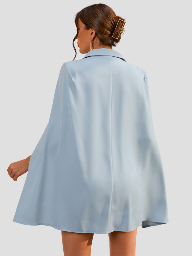 Women's Blazer Mini Dress - Double Breasted Cape Sleeve Notch Lapel Gold Button