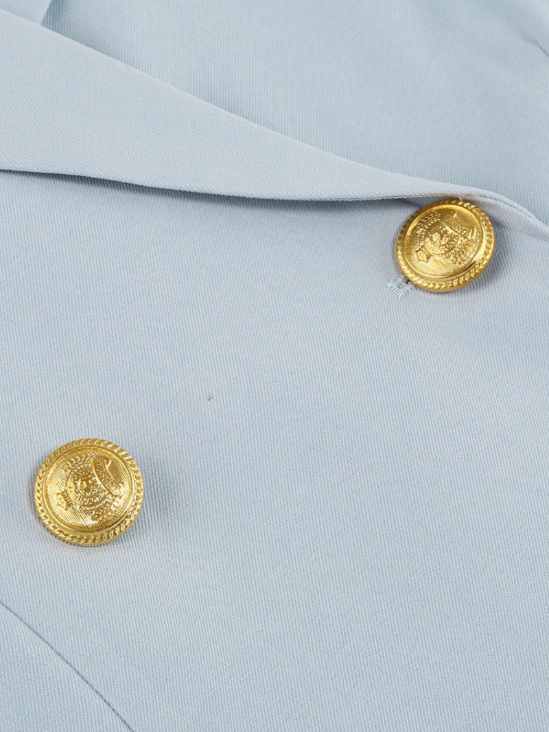 Women's Blazer Mini Dress - Double Breasted Cape Sleeve Notch Lapel Gold Button