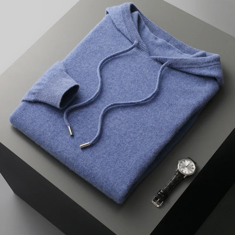 Men’s Hooded Jumper – Minimal Long Sleeve Pullover with Drawstring Detail