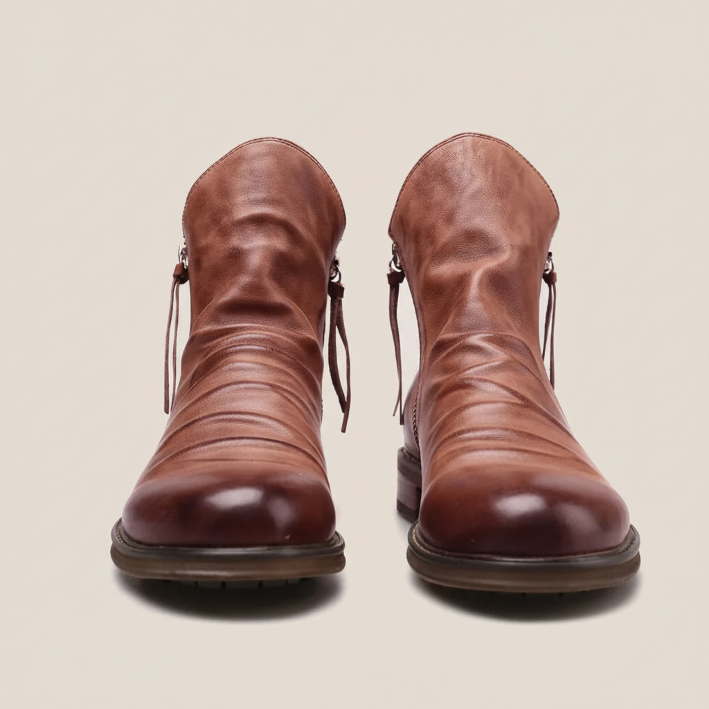 Men’s Ankle Boots – Ruched Front with Side Zip Closure