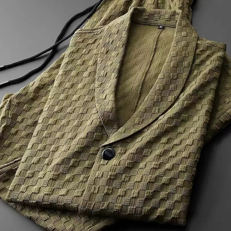 Men's Two Piece Set - Shawl Collar Shirt and Drawstring Pants