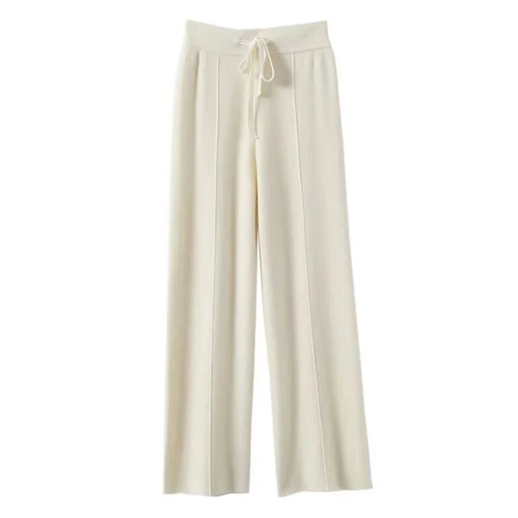 Women’s Wide Leg Drawstring Trousers with Elastic Waistband and Straight Cut