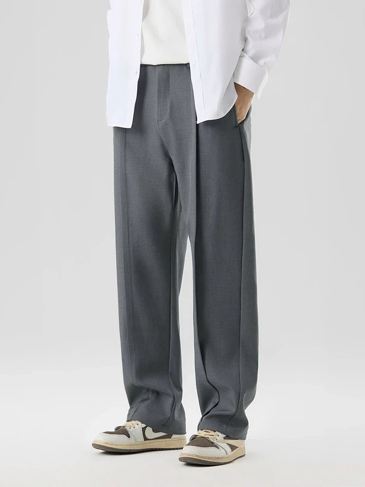 Men’s Straight Leg Pants – Loose Fit Suit Pants with Front Pleats and Full Length Cut