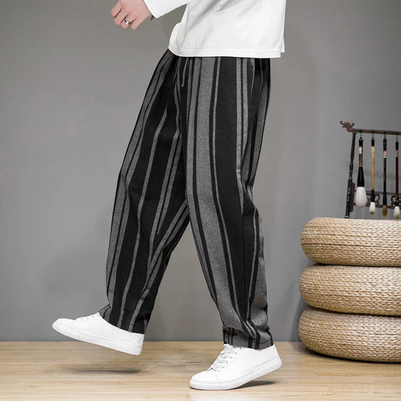 Men’s Wide-Leg Stripe Trousers – Relaxed Fit Casual Statement Pants