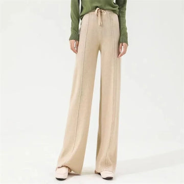 Women’s Wide Leg Drawstring Trousers with Elastic Waistband and Straight Cut