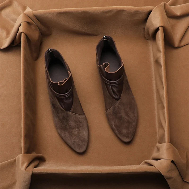 Women’s Faux Suede Ankle Boots with Side Zip Closure and Low Block Heel