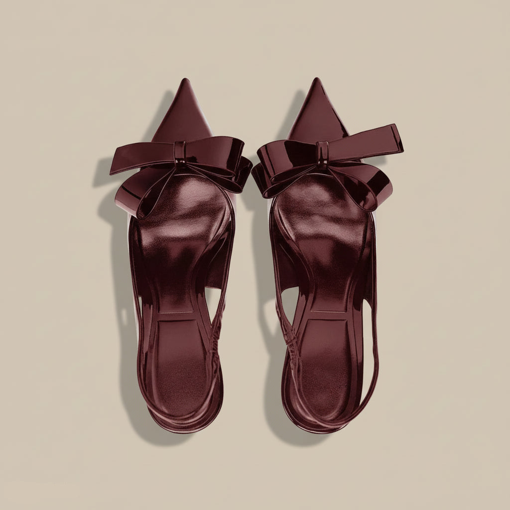 Women’s Patent Slingback Heels – Pointed Toe Bow Detail Design