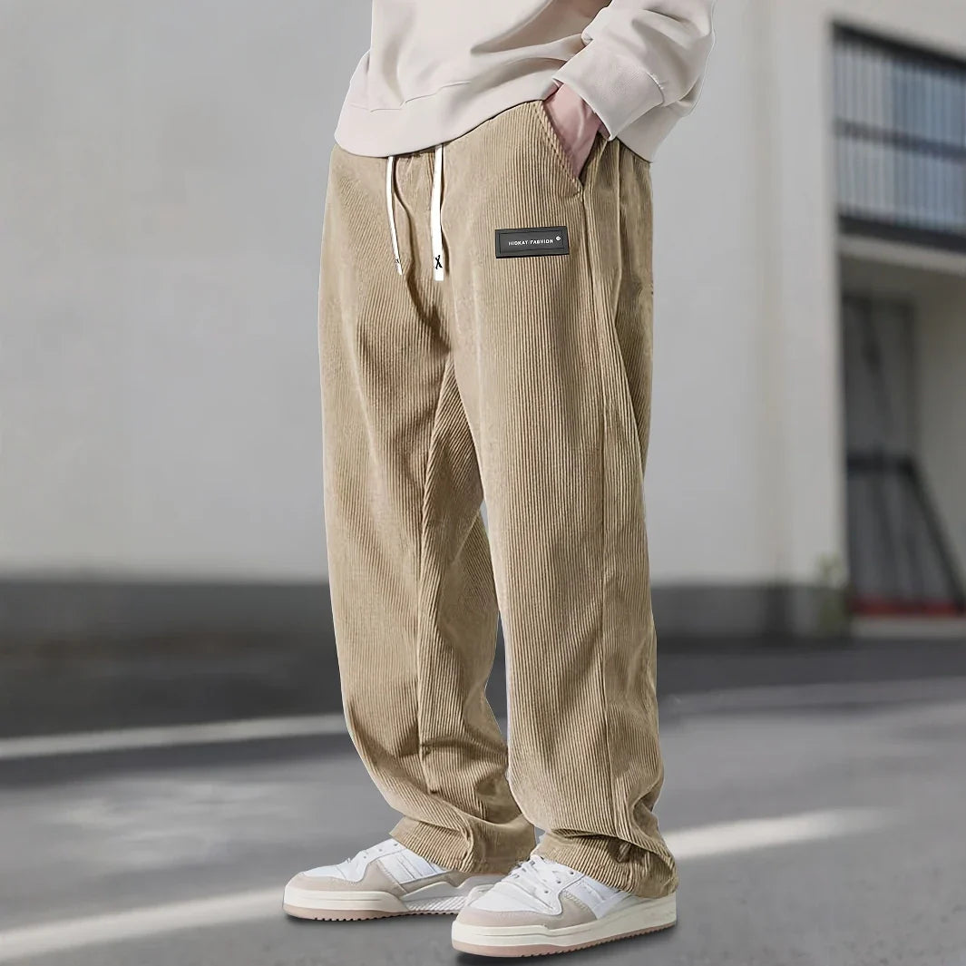Men’s Corduroy Drawstring Sweatpants – Relaxed Straight Fit