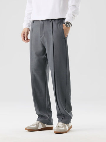 Men’s Straight Leg Pants – Loose Fit Suit Pants with Front Pleats and Full Length Cut