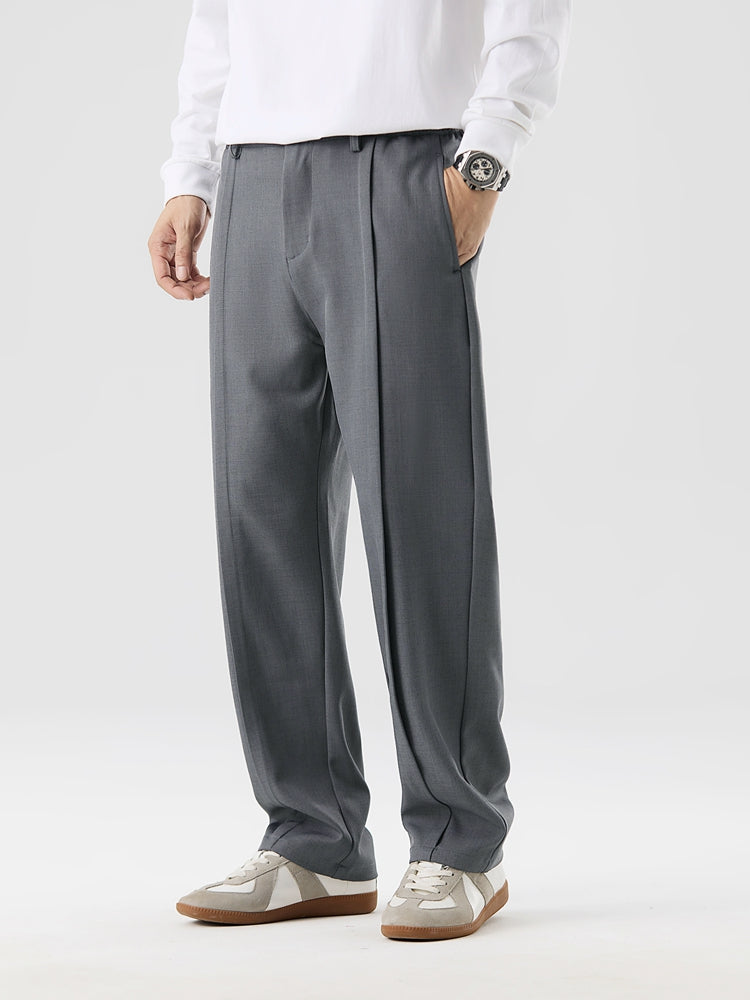 Men’s Straight Leg Pants – Loose Fit Suit Pants with Front Pleats and Full Length Cut