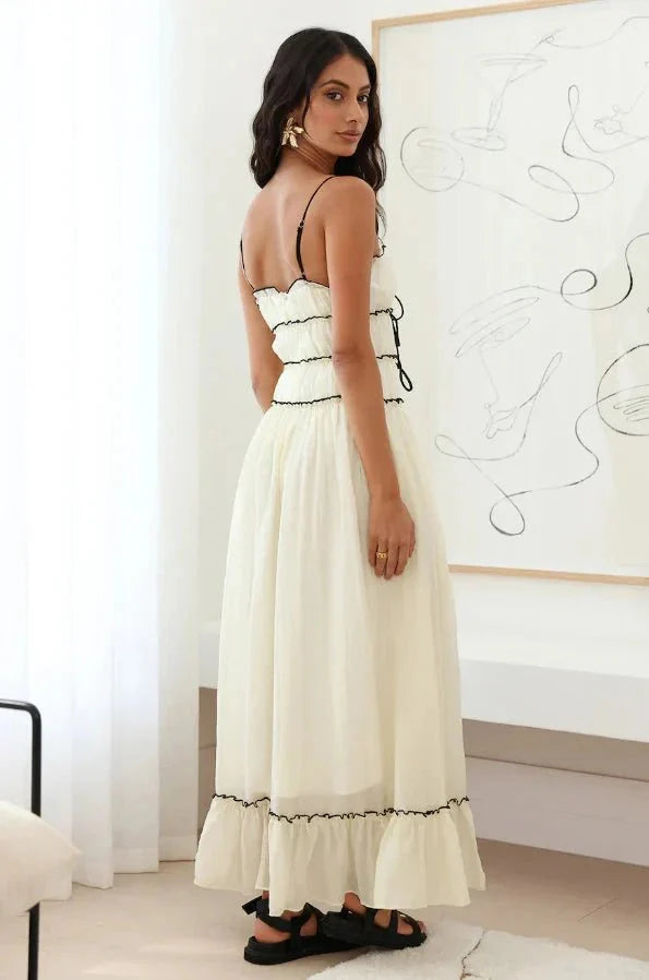 Women's Smocked Ruffle Tiered Spaghetti Strap Flowy Maxi Dress