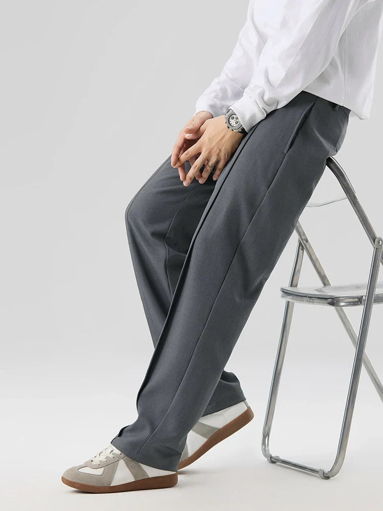 Men’s Straight Leg Pants – Loose Fit Suit Pants with Front Pleats and Full Length Cut