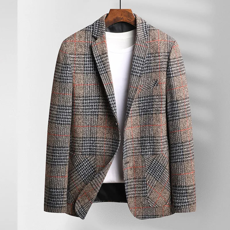 Men’s Plaid Sport Coat with Notch Lapel and Two-Button Front