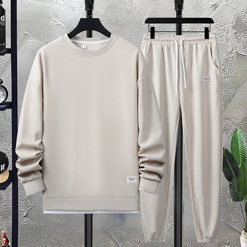Men's Crew Neck Sweat Suit - Long Sleeve Top and Jogger Pants Two Piece Set