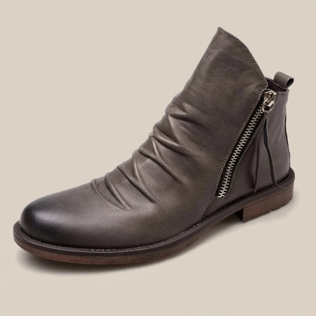 Men’s Ankle Boots – Ruched Front with Side Zip Closure