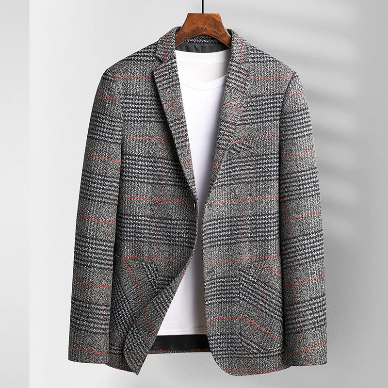 Men’s Plaid Sport Coat with Notch Lapel and Two-Button Front