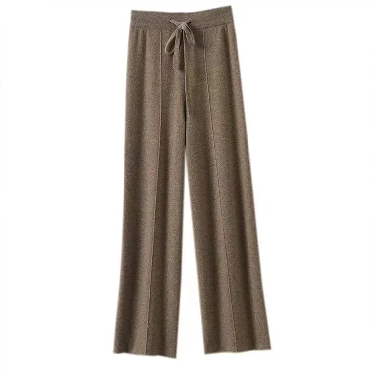 Women’s Wide Leg Drawstring Trousers with Elastic Waistband and Straight Cut