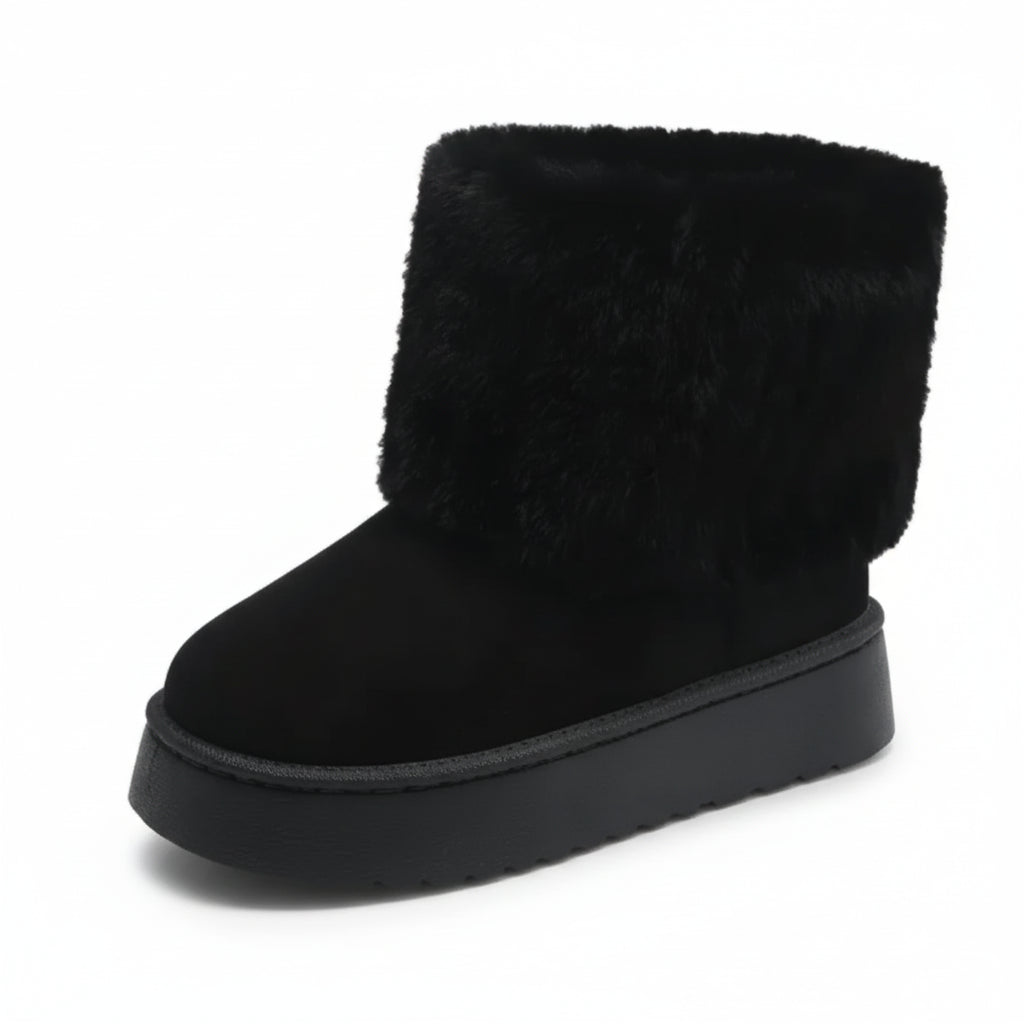 Women’s Faux Fur Ankle Boots with Round Toe and Thick Platform Sole