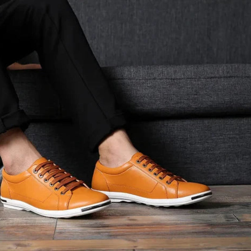 Men's Lace-Up Sneakers with Stripe Midsole Detail - Low Top - Casual Style