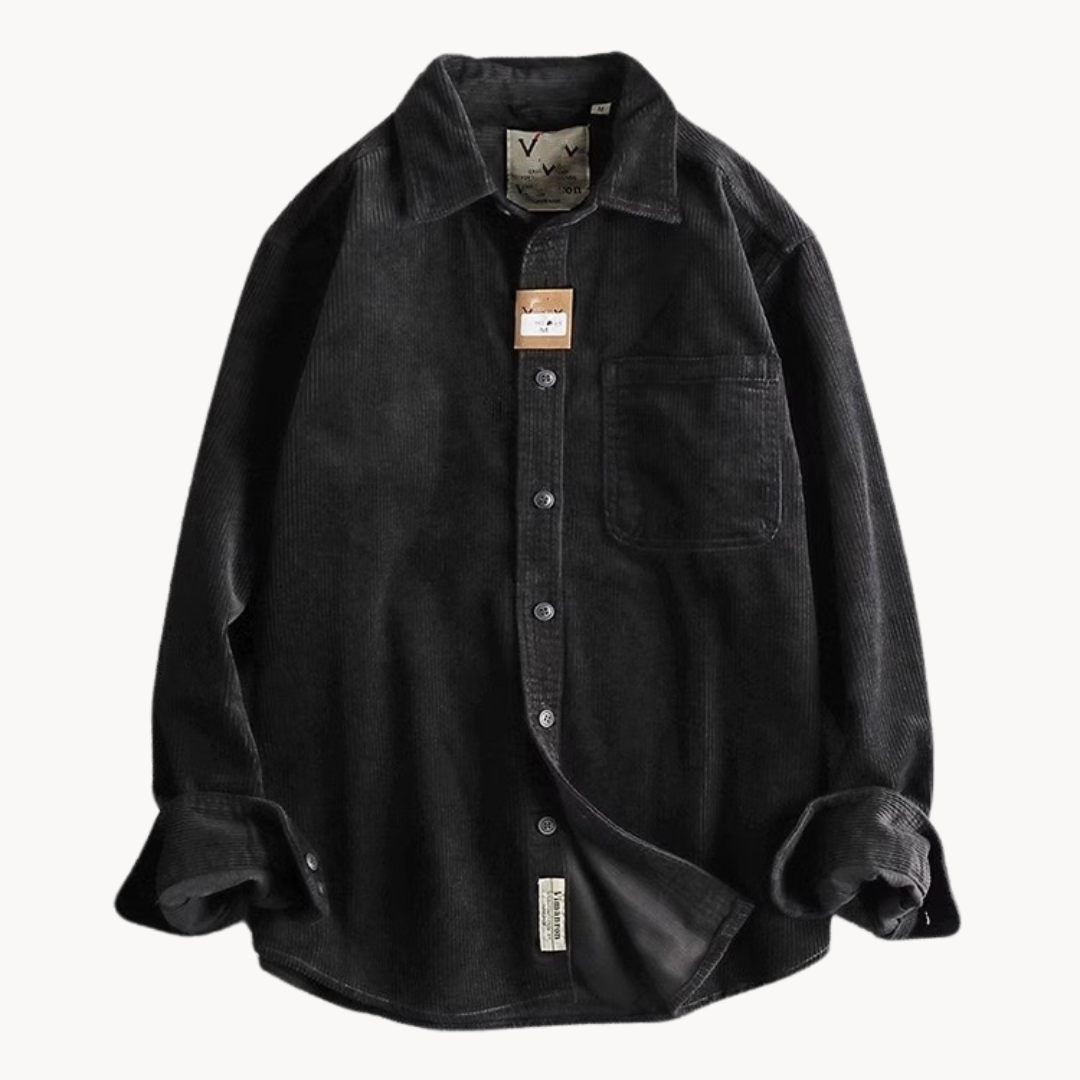 Men's Corduroy Shirt Jacket - Long Sleeve Overshirt with Chest Pocket and Button Front