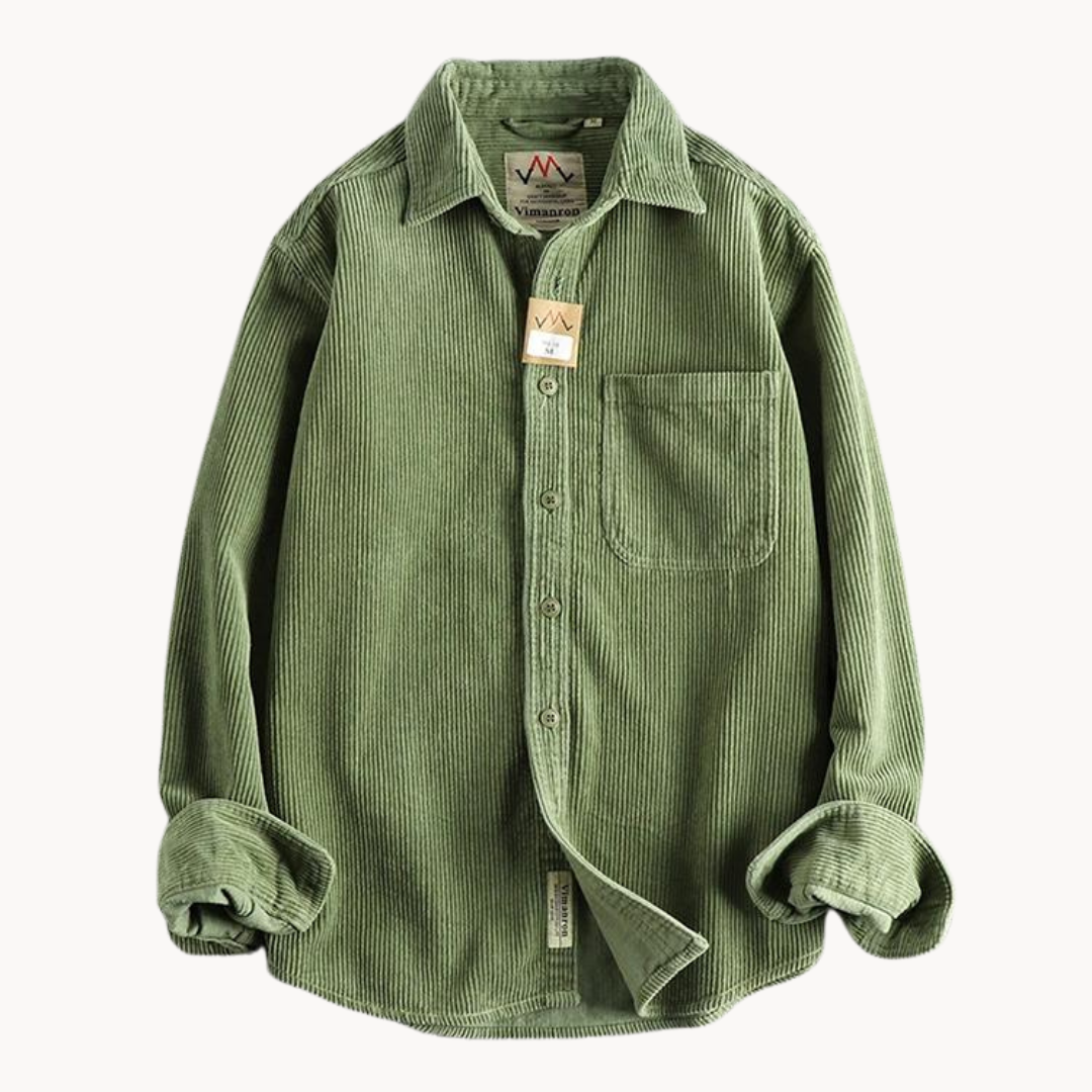 Men's Corduroy Shirt Jacket - Long Sleeve Overshirt with Chest Pocket and Button Front