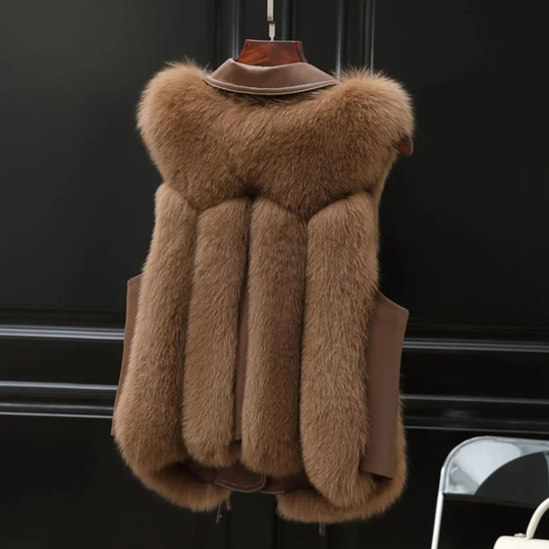 Women’s Faux Fur Trim Gilet – Collared Tie-Side Regular Fit Vest