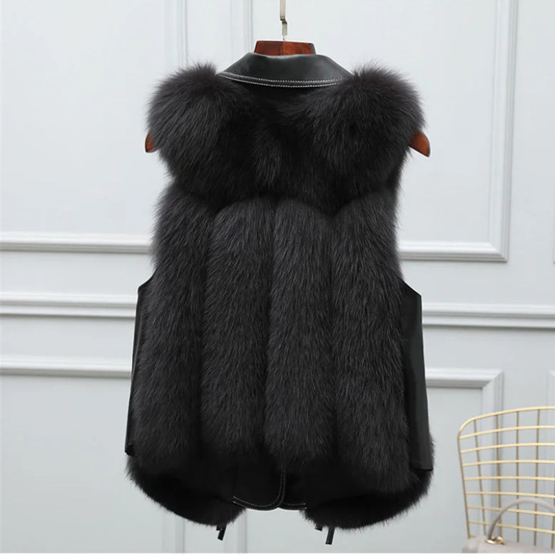 Women’s Faux Fur Trim Gilet – Collared Tie-Side Regular Fit Vest
