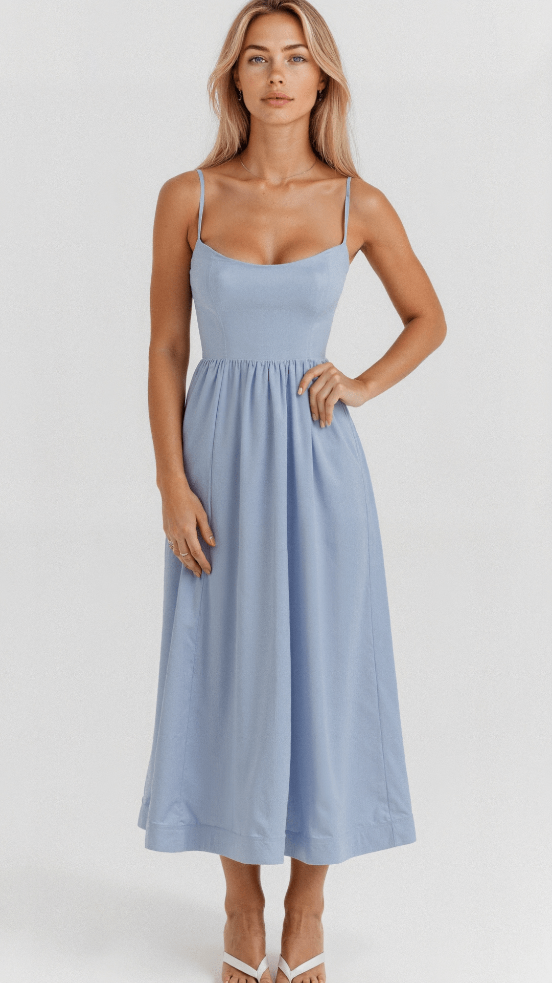 Women’s A Line Midi Dress with Spaghetti Straps
