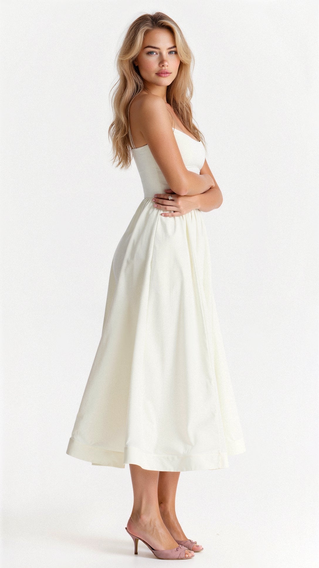 Women’s A Line Midi Dress with Spaghetti Straps