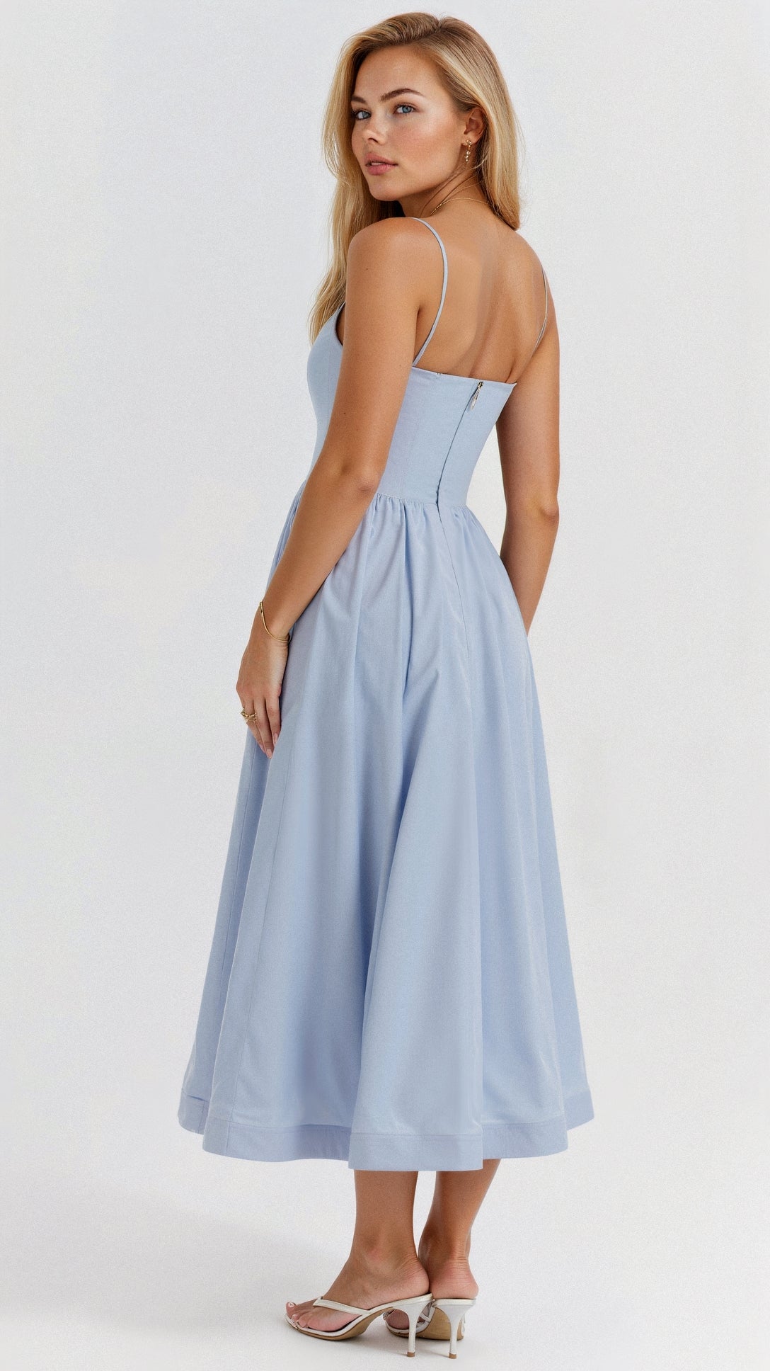 Women’s A Line Midi Dress with Spaghetti Straps