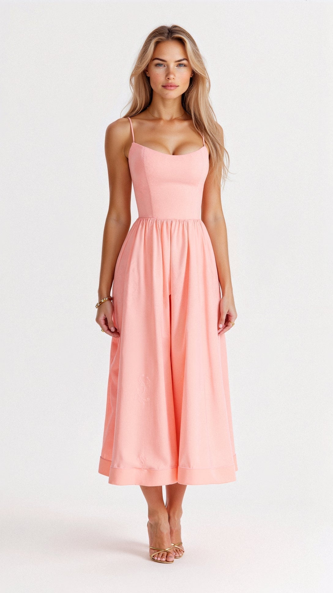 Women’s A Line Midi Dress with Spaghetti Straps