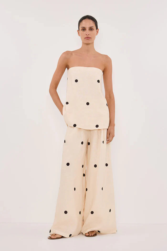 Women’s Polka Dot Strapless Top and Wide-Leg Set