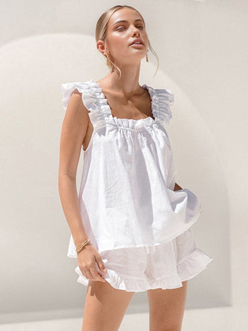 Women’s Ruffle Lounge Set – Sleeveless Top and Shorts