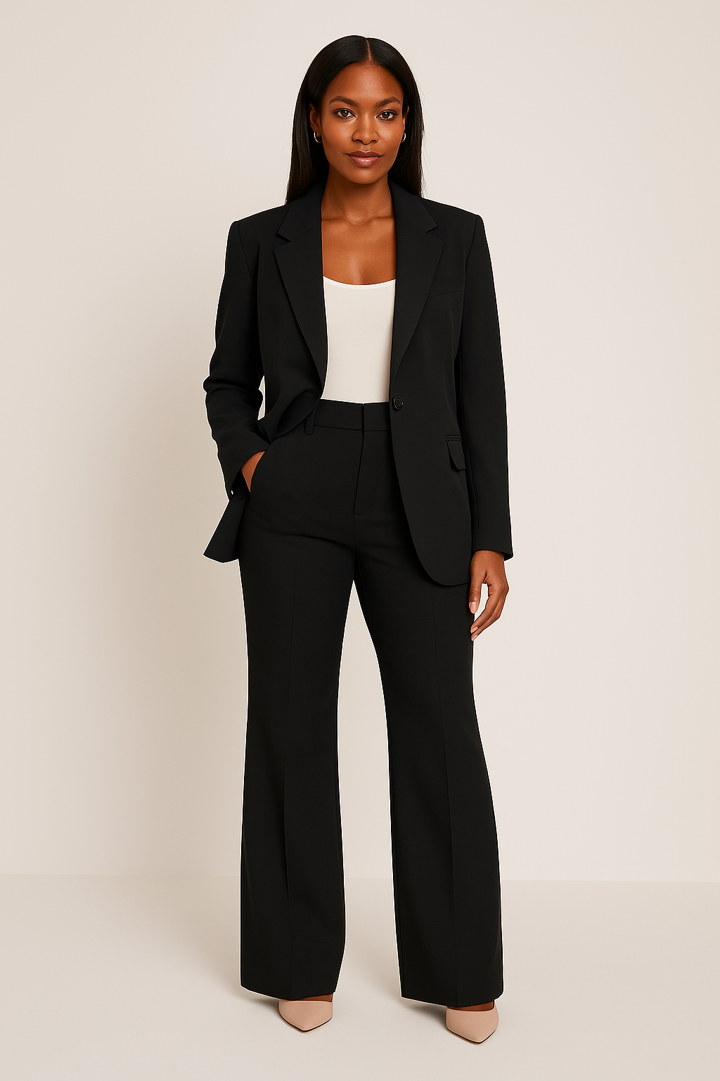 Women’s Tailored Pants Suit – Sleek Blazer and Trousers for Modern Elegance