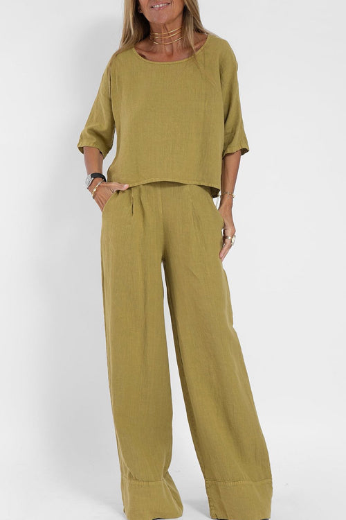 Women’s White Two-Piece Set – Wide-Leg Trousers & Relaxed Top