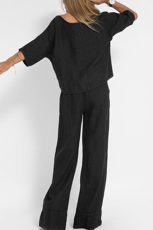 Women’s White Two-Piece Set – Wide-Leg Trousers & Relaxed Top