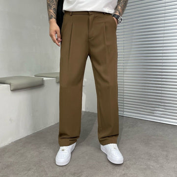 Men's Dress Pants - Pleated Wide Leg Straight Cut Belt Loops