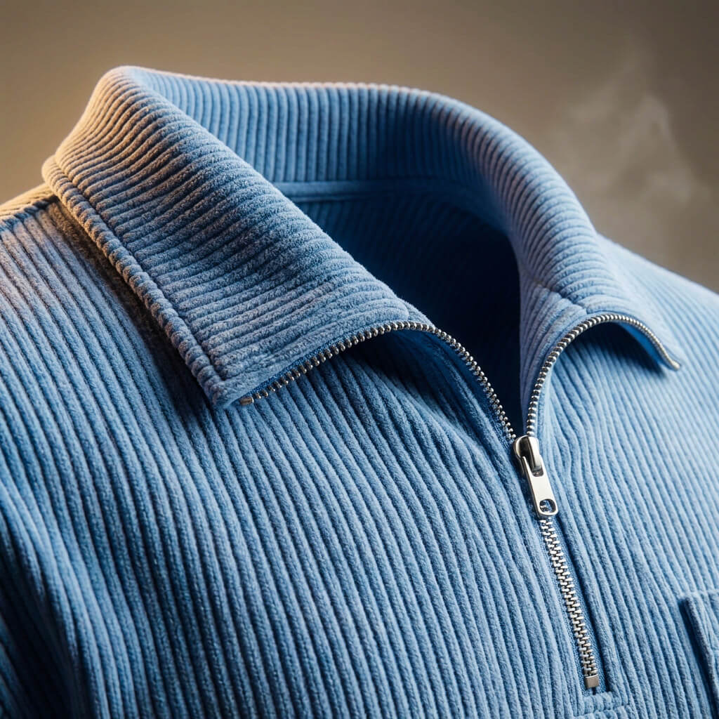 Men's Quarter Zip Jumper - Ribbed Knit Long Sleeve with Chest Pocket and Polo Collar