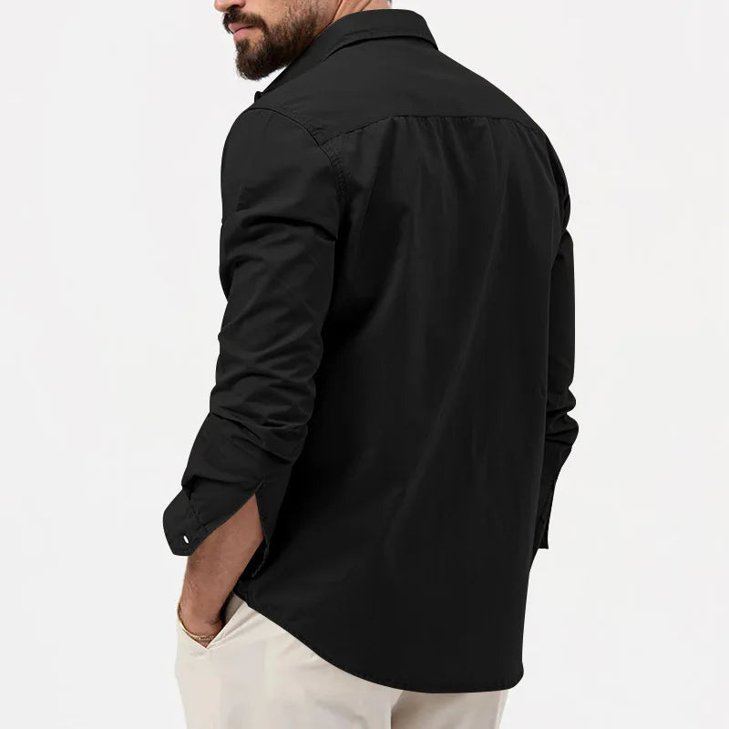 Men's Long Sleeve Button Up Shirt - Dual Chest Pockets - Relaxed Fit