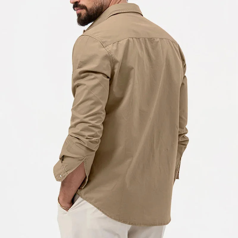 Men's Long Sleeve Button Up Shirt - Dual Chest Pockets - Relaxed Fit
