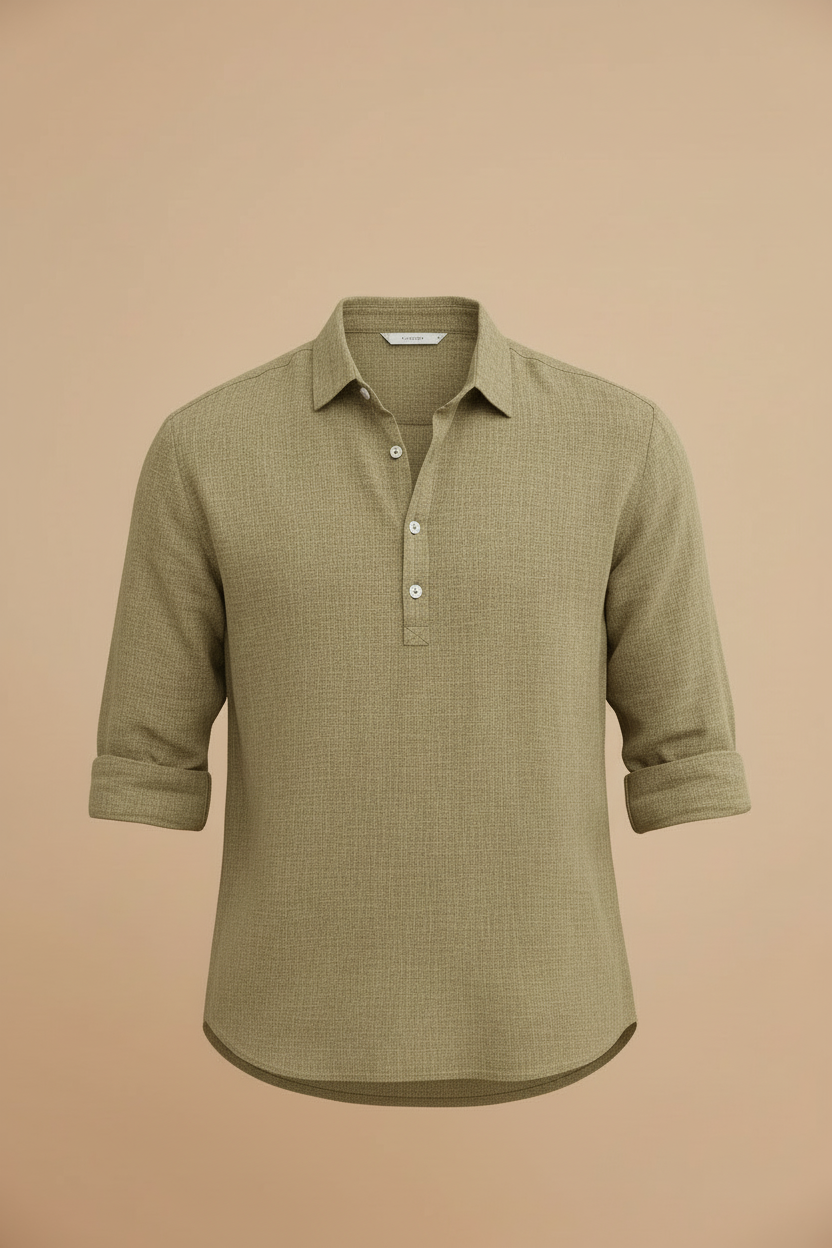 Men’s Long Sleeve Henley Shirt with Button Placket and Relaxed Fit