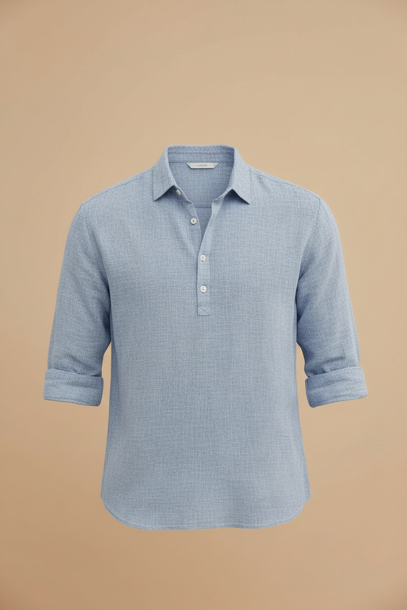 Men’s Long Sleeve Henley Shirt with Button Placket and Relaxed Fit