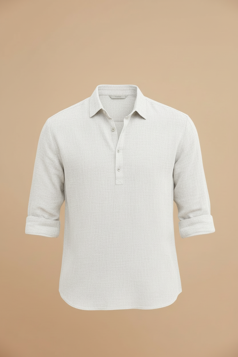 Men’s Long Sleeve Henley Shirt with Button Placket and Relaxed Fit