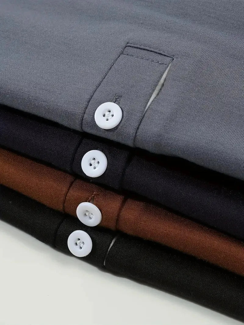 Men’s Long-Sleeve Knit Polo Shirt – Contrast Collar