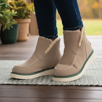 Women’s Chunky Sole Snow Boots – Shearling Trim Ankle Winter Design