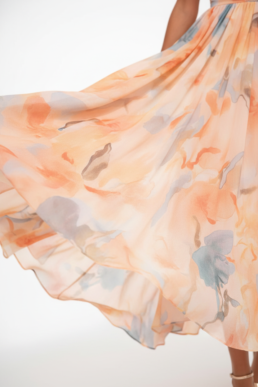 Women's Halter Neck Watercolor Print Midi Dress - Sleeveless