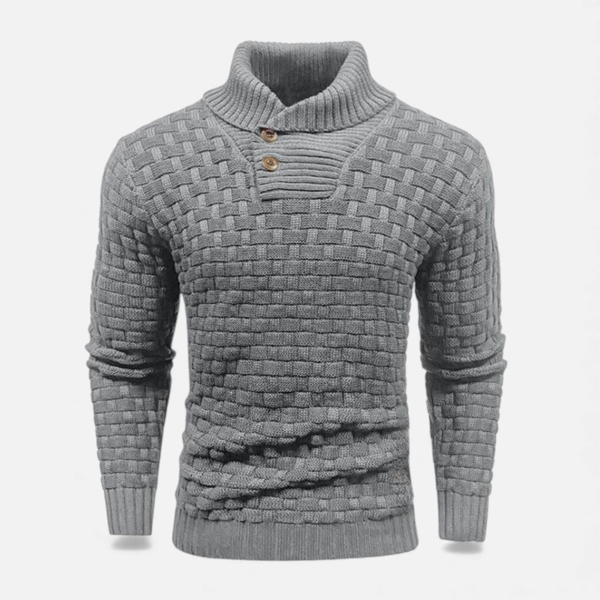 Men's Shawl Collar Jumper - Button Neck - Textured Weave Body