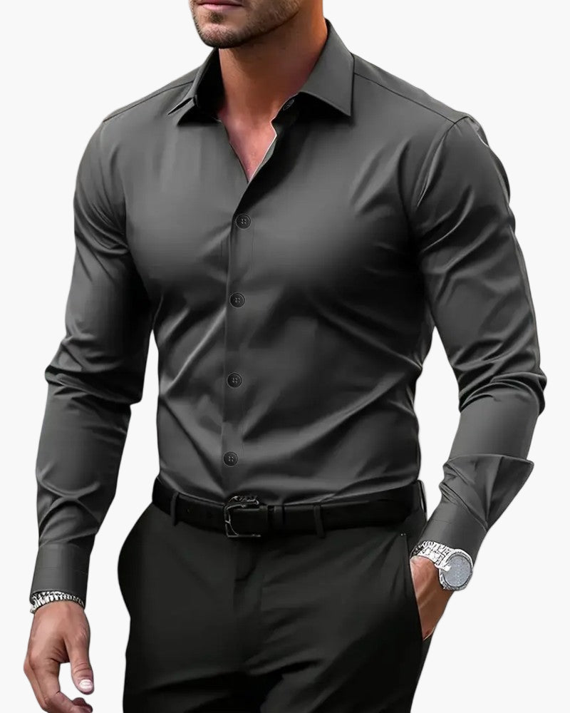 Men’s Long Sleeve Button Up Shirt with Spread Collar and Slim Fit